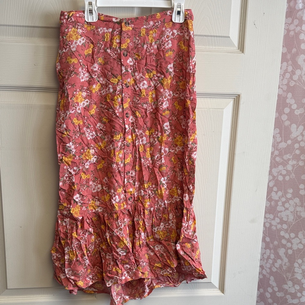 SO Asymmetrical Floral Skirt - Pink and Yellow